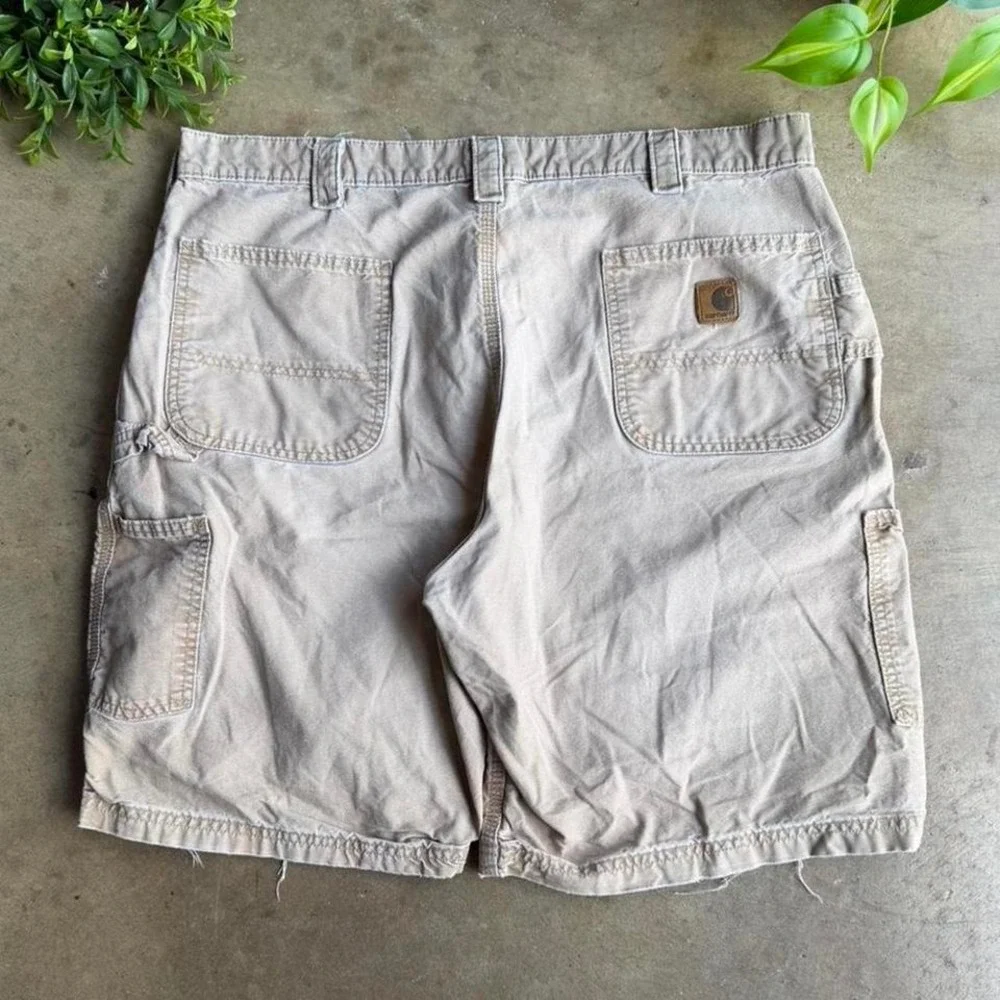 Vintage 90s Carhartt faded cream cargo distressed shorts
